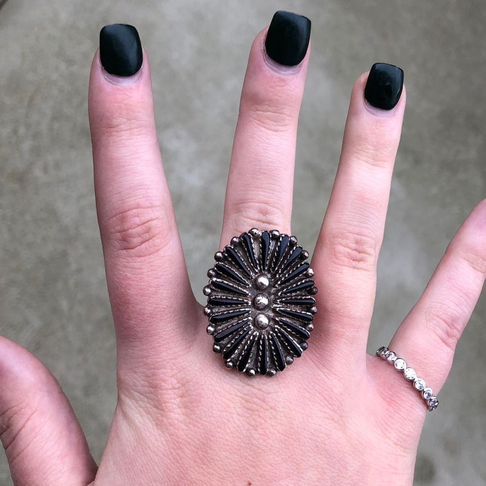 Large Old sterling onyx native American Ring